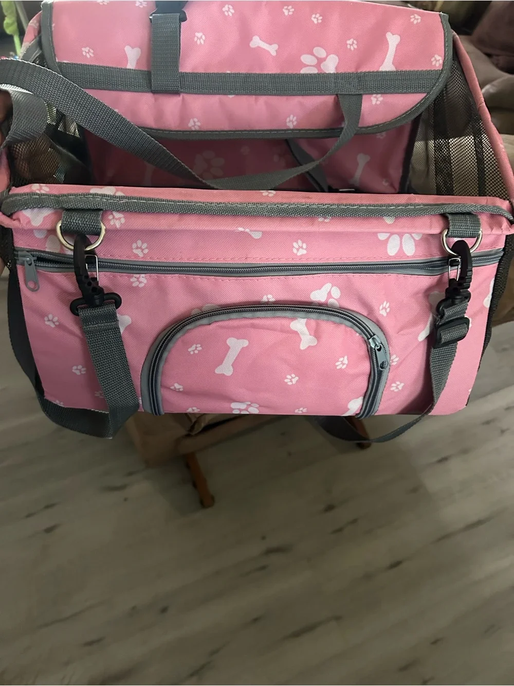 Pink Paw & Bone Pattern Pet Carrier Bag